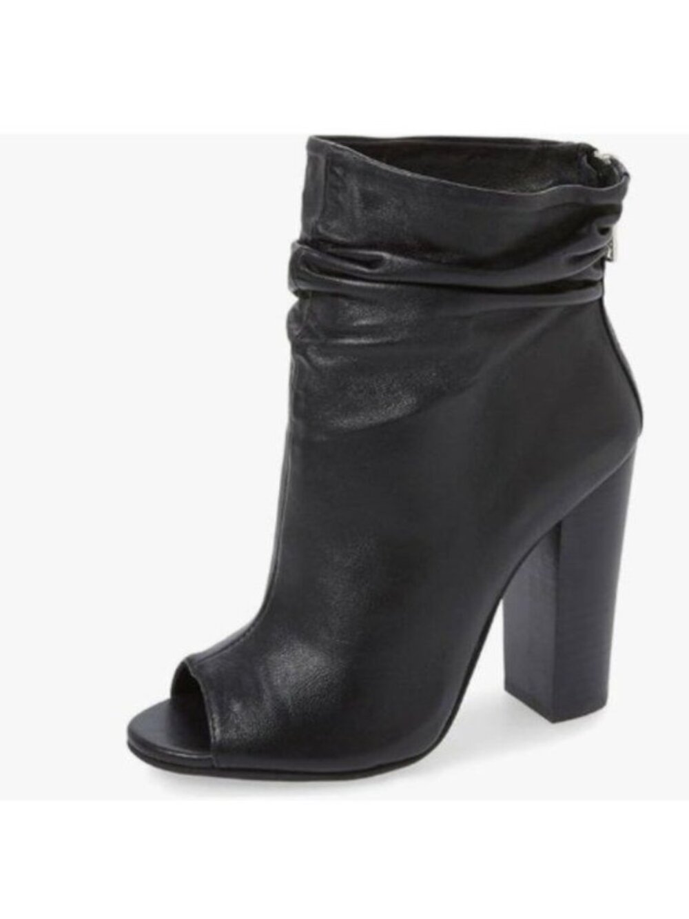 FSJ Women Stylish Peep Toe Slouch Ankle Boots Chunky Stacked Heels Black Shoes